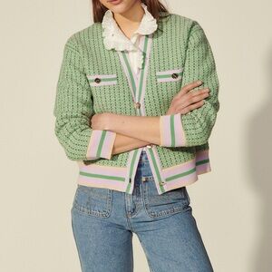 Spring Green Sandro Cropped
Cardigan in Fancy Tweed